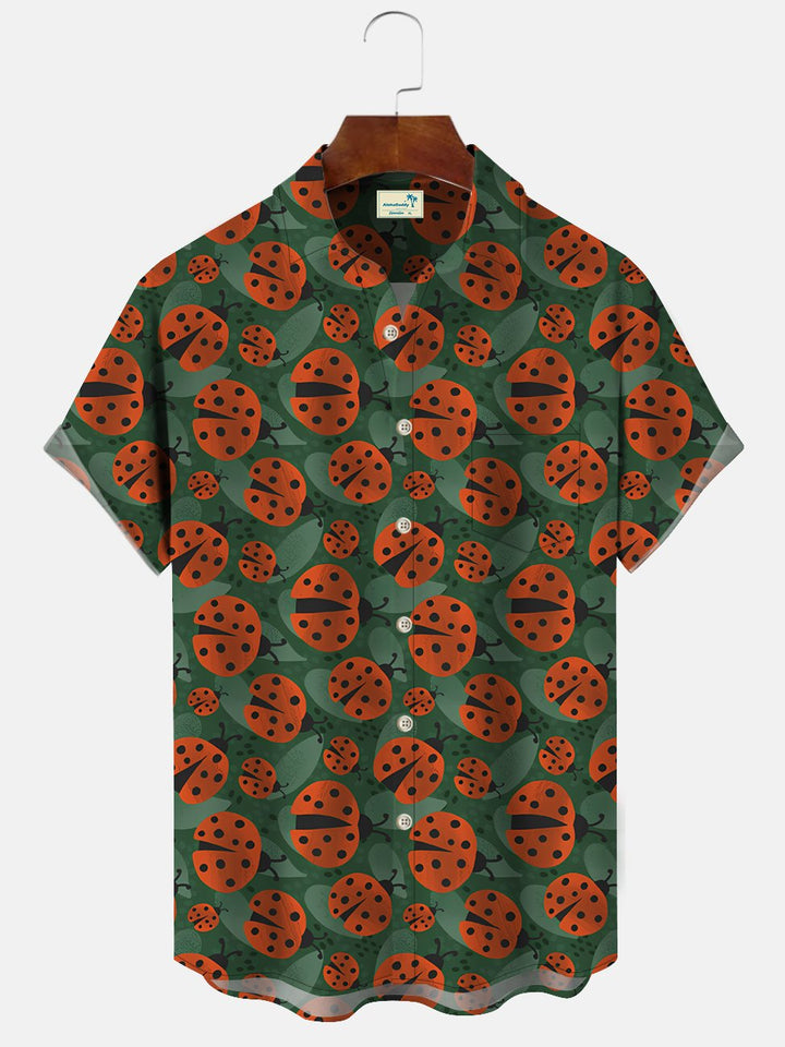 Alohadaddy Insect Ladybug Pocket Button Casual Short Sleeve Shirt