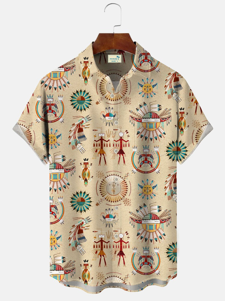 Alohadaddy Ethnic Indian Retro Pocket Button Casual Short Sleeve Shirt
