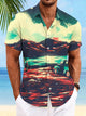 Alohadaddy Mountains Sunset Car Vintage Pocket Buttons Casual Short Sleeve Shirt