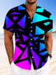 Alohadaddy Geometric Pattern Gradient Pocket Button Casual Short Sleeve Shirt