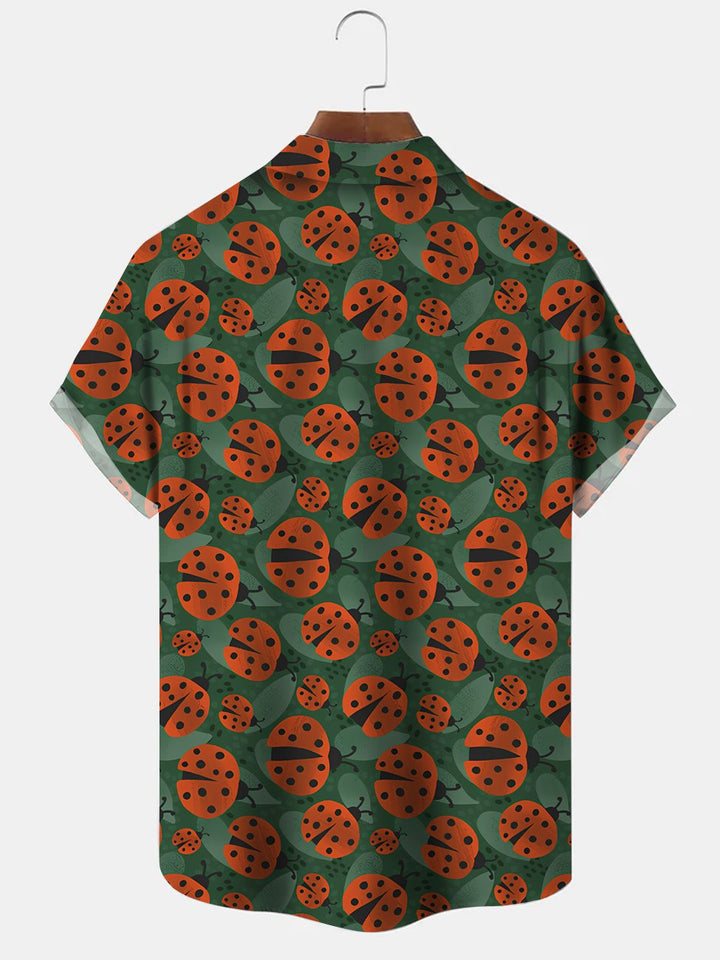 Alohadaddy Insect Ladybug Pocket Button Casual Short Sleeve Shirt