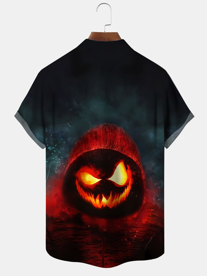 Alohadaddy Halloween Pumpkin Pocket Button Casual Short Sleeve Shirt