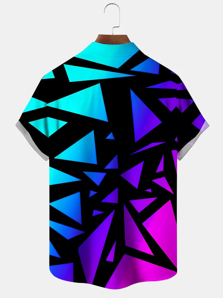 Alohadaddy Geometric Pattern Gradient Pocket Button Casual Short Sleeve Shirt