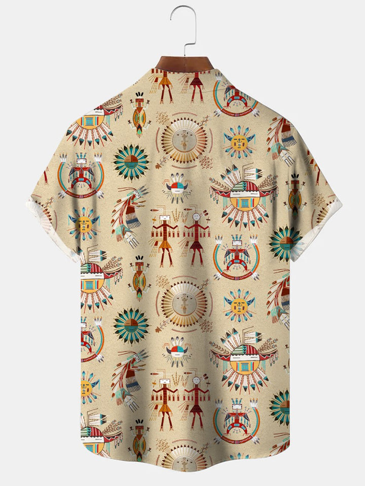 Alohadaddy Ethnic Indian Retro Pocket Button Casual Short Sleeve Shirt