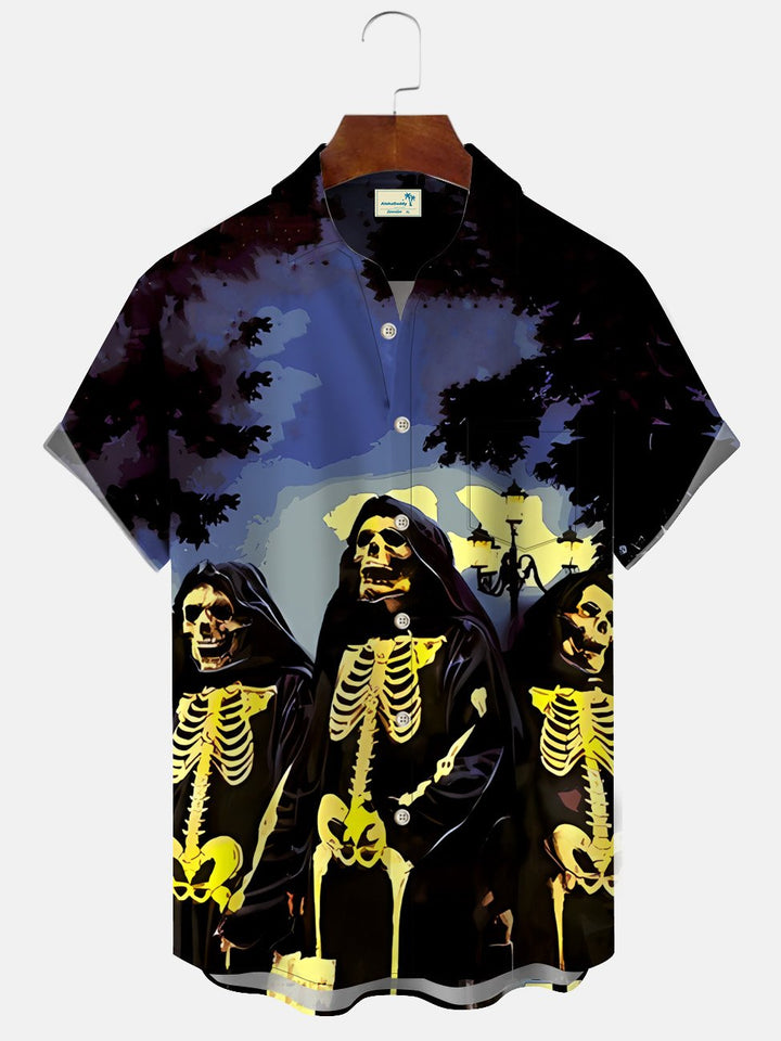 Alohadaddy Halloween Hole Pumpkin Button Pocket Casual Short Sleeve Shirt