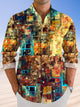 Camisa informal de manga larga con bolsillos y botones con diseño geométrico retro de Alohadaddy