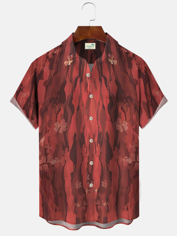 Alohadaddy Vintage Floral Geometric Stripes Button Pocket Casual Short Sleeve Shirt