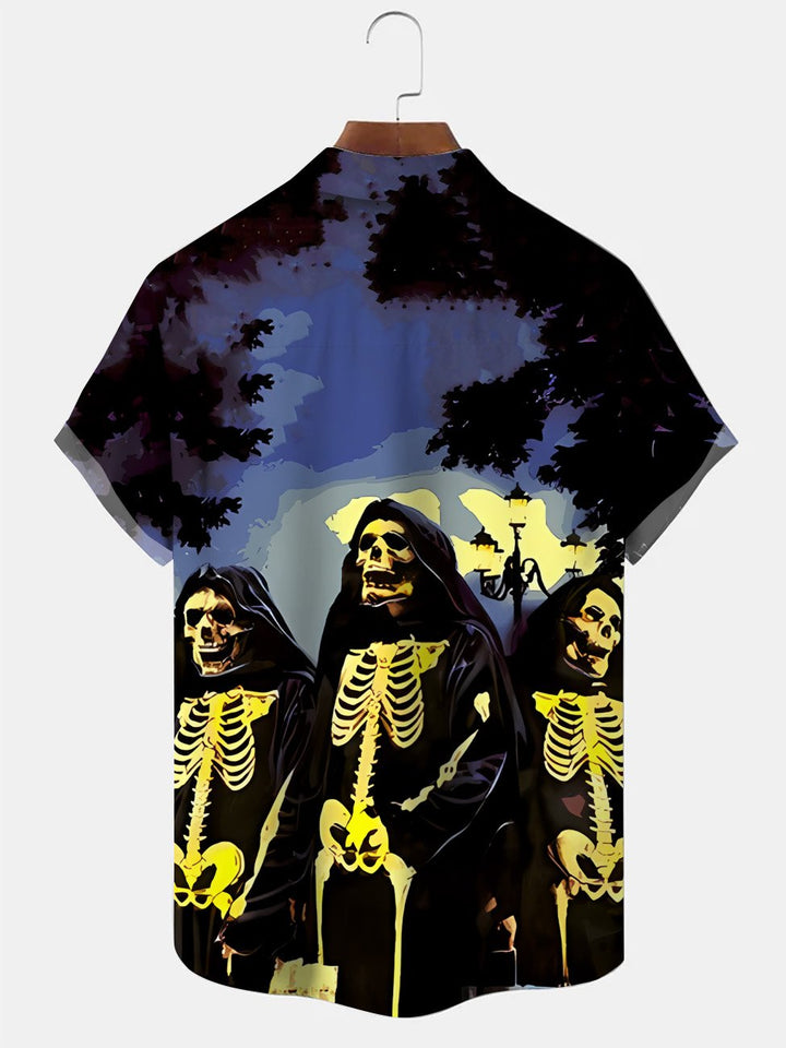 Alohadaddy Halloween Hole Pumpkin Button Pocket Casual Short Sleeve Shirt