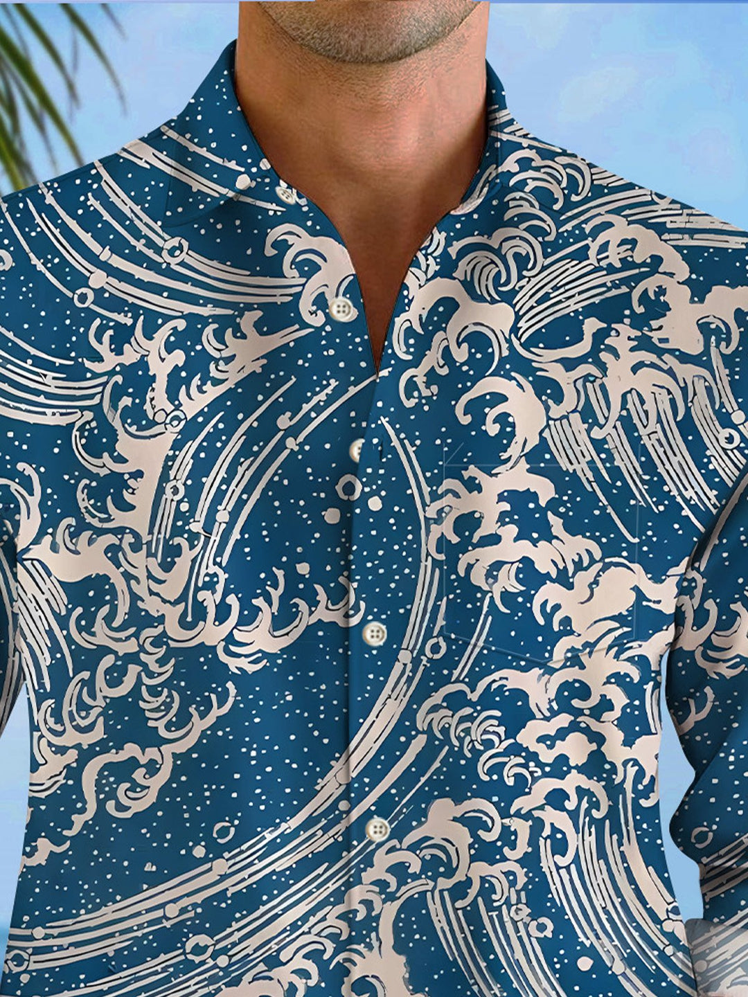 Alohadaddy Wave Vintage Pocket Button Casual Long Sleeve Shirt