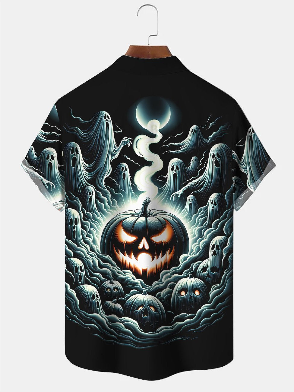 Alohadaddy Halloween Ghost Pumpkin Pocket Button Casual Short Sleeve Shirt