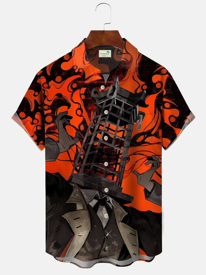 Chemise décontractée à manches boutonnées et poches vintage Halloween d&