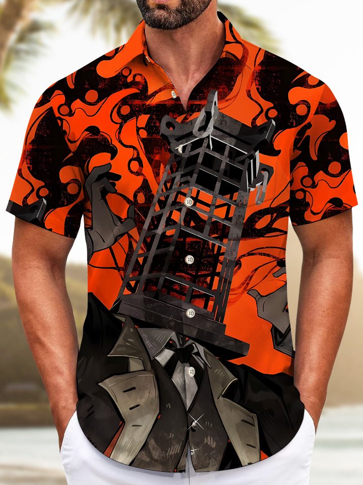 Chemise décontractée à manches boutonnées et poches vintage Halloween d&