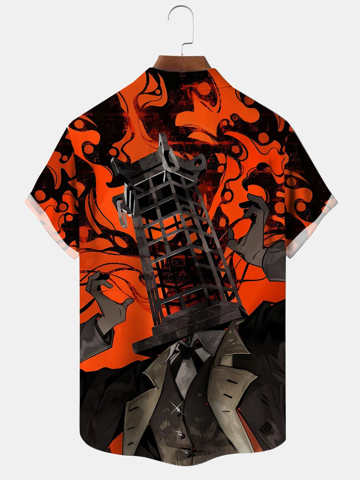 Chemise décontractée à manches boutonnées et poches vintage Halloween d&