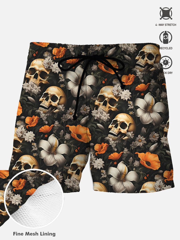 Pantalones cortos de playa con diseño de calavera y flores de Alohadaddy