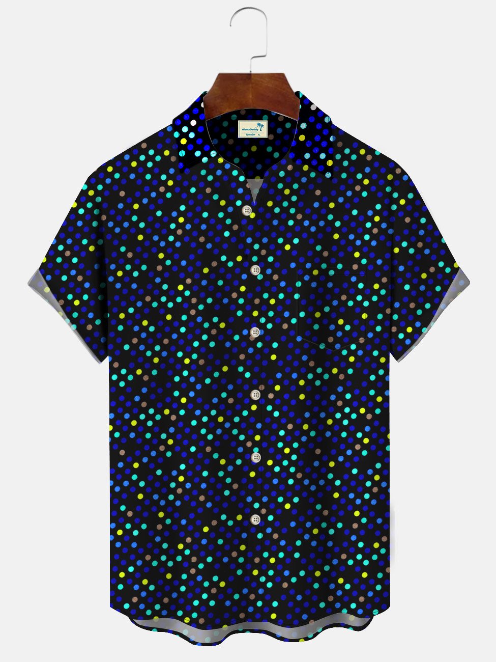 Camisa informal de vacaciones de manga corta con bolsillo fluorescente y lunares de Alohadaddy
