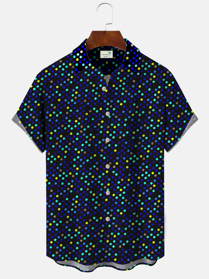 Camisa informal de vacaciones de manga corta con bolsillo fluorescente y lunares de Alohadaddy