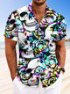 Alohadaddy Skull Liquid Metallic Button Pocket Casual Short Sleeve Shirt