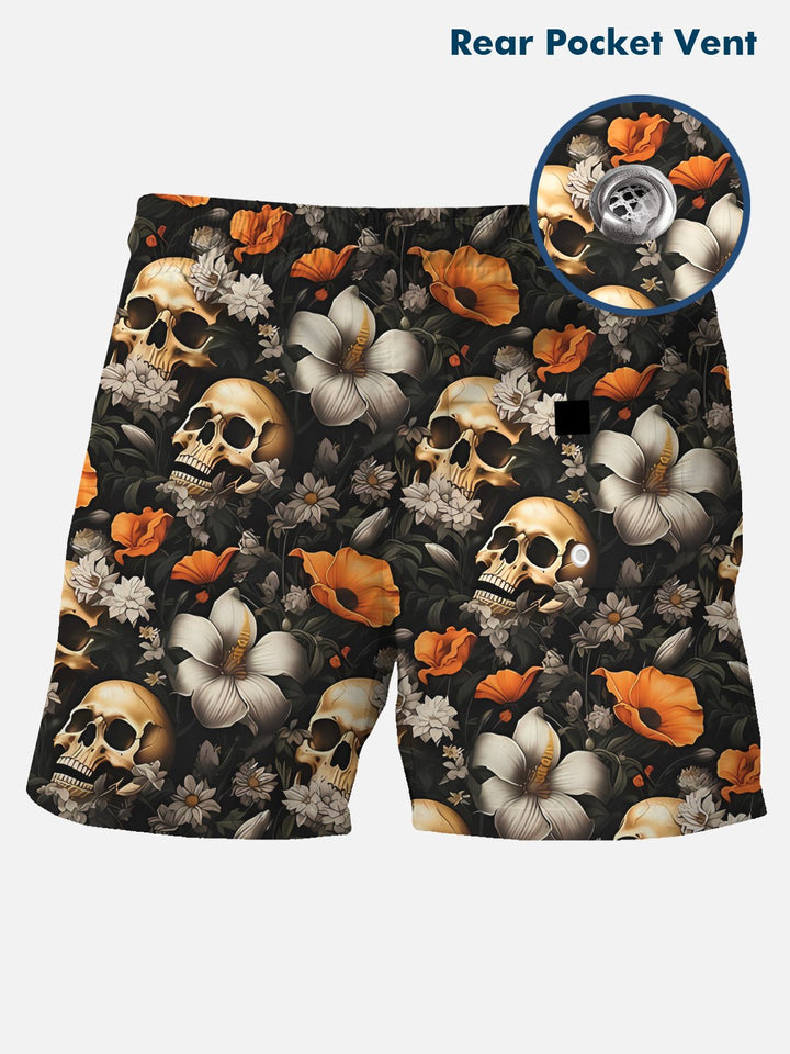 Pantalones cortos de playa con diseño de calavera y flores de Alohadaddy