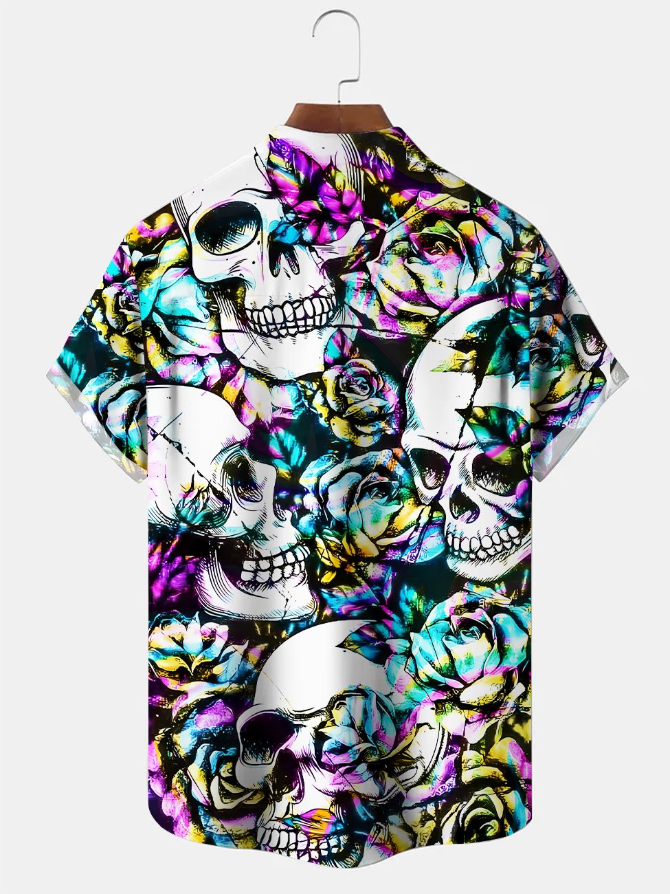 Alohadaddy Skull Liquid Metallic Button Pocket Casual Short Sleeve Shirt