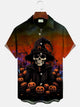 Camisa informal de manga corta con bolsillo y botones y diseño de esqueleto de mago para Halloween de Alohadaddy