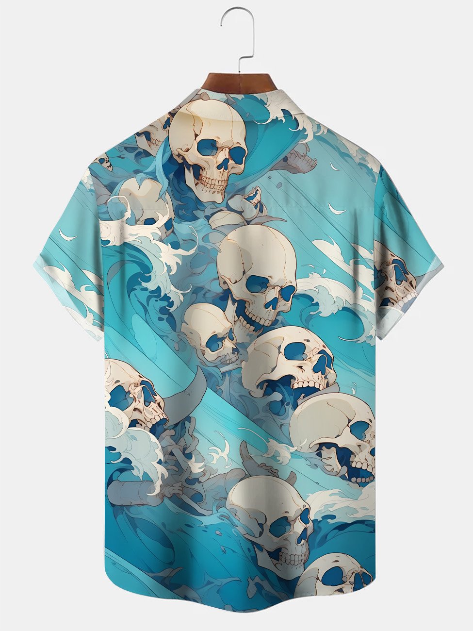 Alohadaddy Wave Skull Button Pocket Casual Short Sleeve Shirt