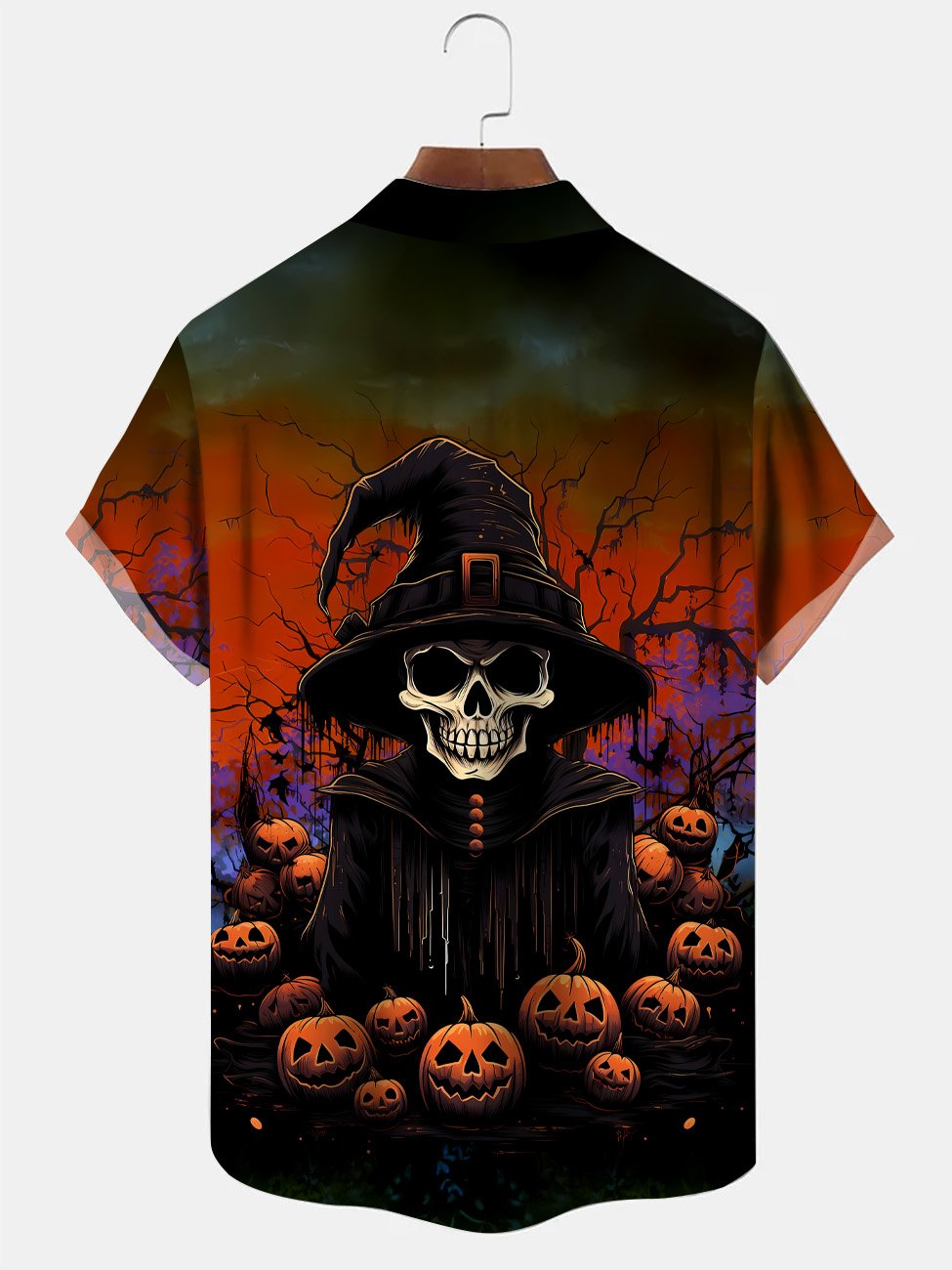Alohadaddy Halloween Skeleton Wizard Button Pocket Casual Short Sleeve Shirt
