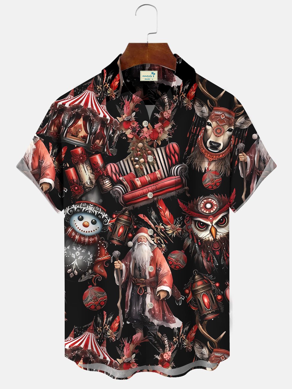 Alohadaddy Christmas Santa Claus Gift Pocket Button Casual Short Sleeve Shirt