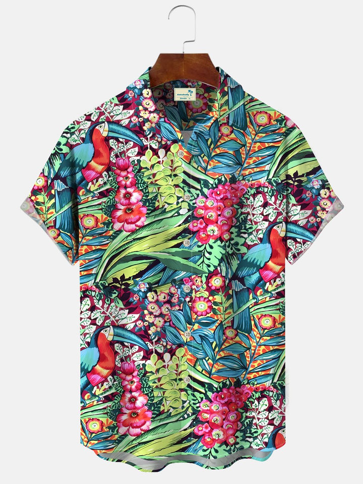 Alohadaddy Plant Flower Pocket Button Casual Short Sleeve Shirt