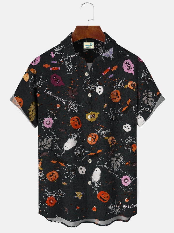 Alohadaddy Christmas Pumpkin Pocket Button Casual Short Sleeve Shirt