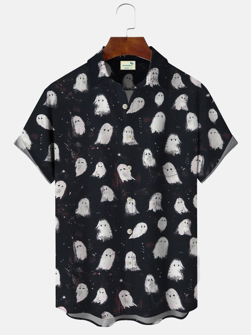Camisa informal de manga corta con botones y bolsillo con diseño de fantasma de Halloween de Alohadaddy