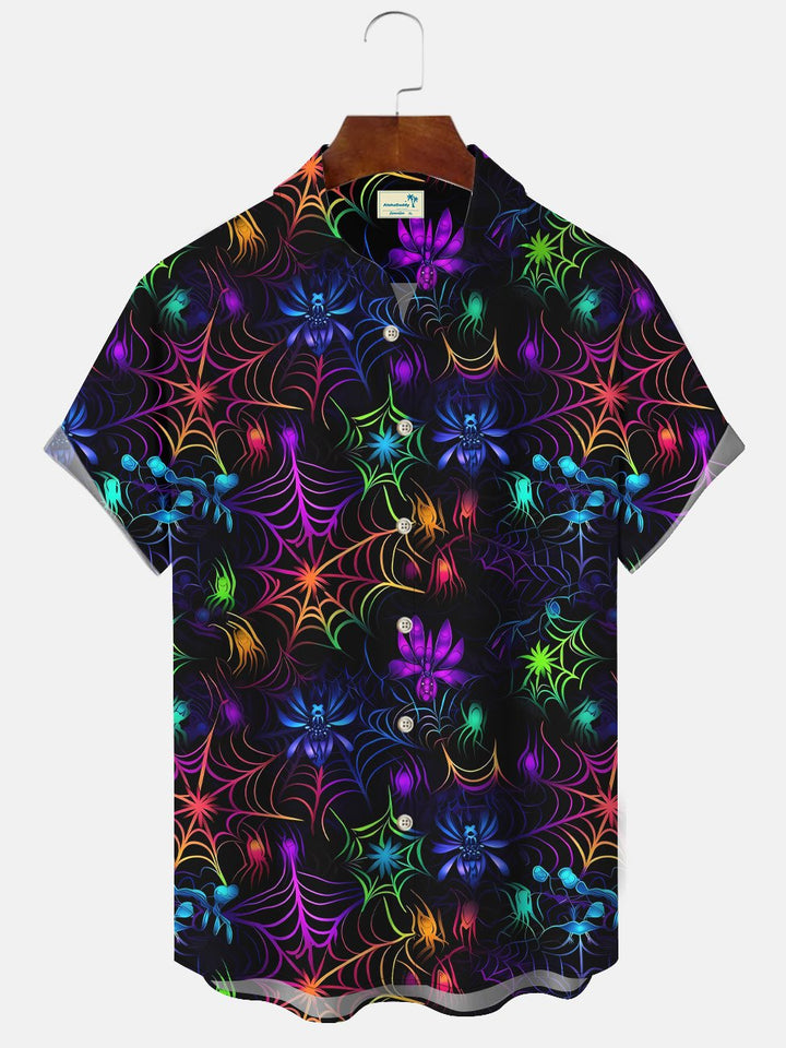 Alohadaddy Halloween Spider Web Pocket Button Casual Short Sleeve Shirt