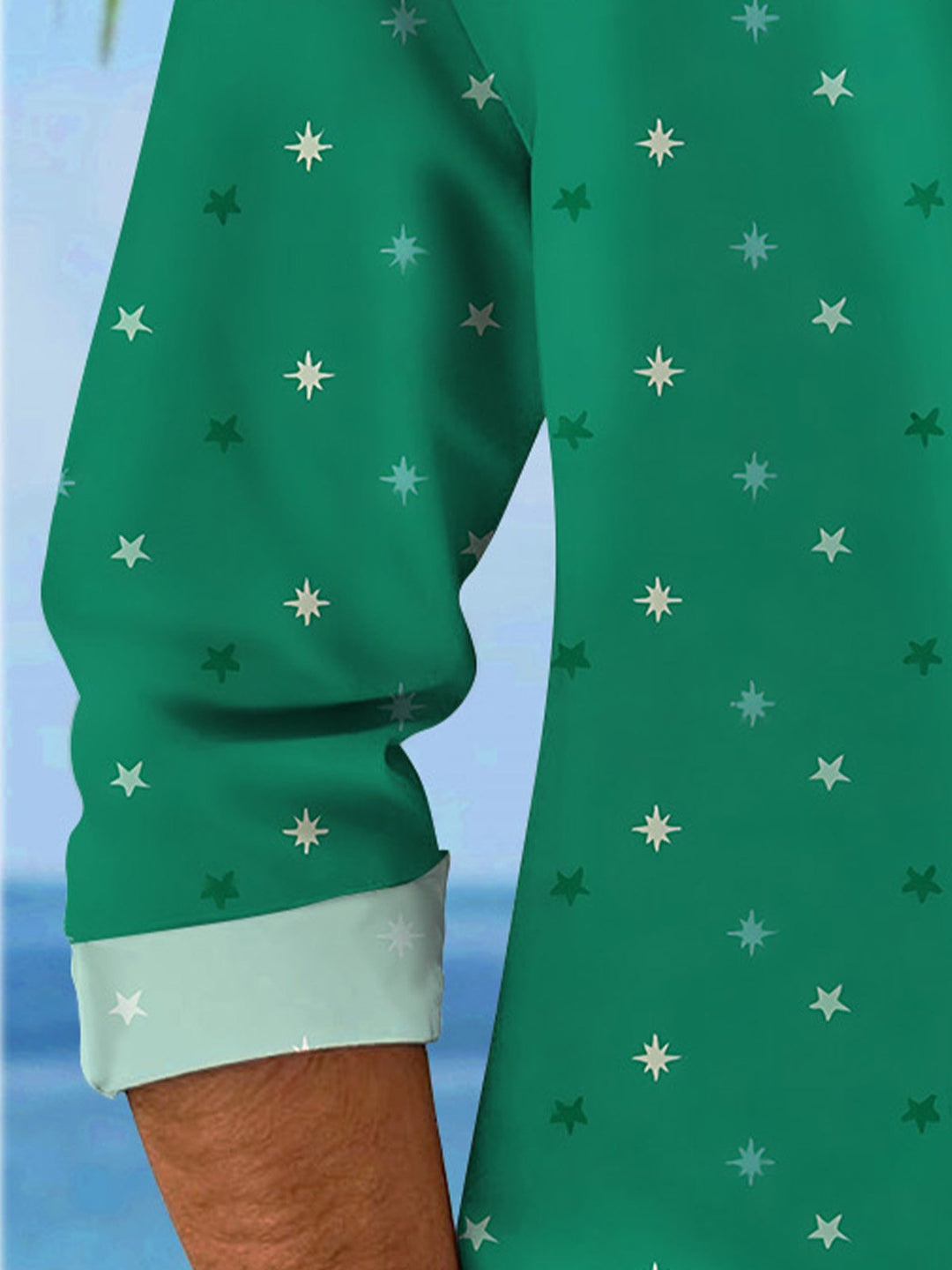 Alohadaddy Christmas Geometric Stars Pocket Button Casual Long Sleeve Shirt