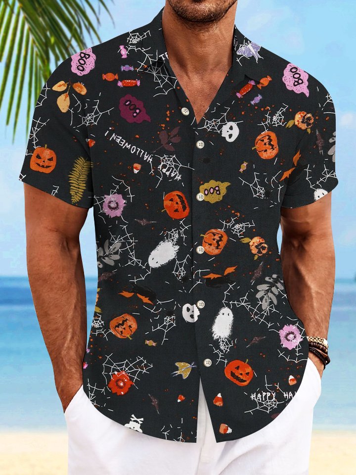 Alohadaddy Christmas Pumpkin Pocket Button Casual Short Sleeve Shirt