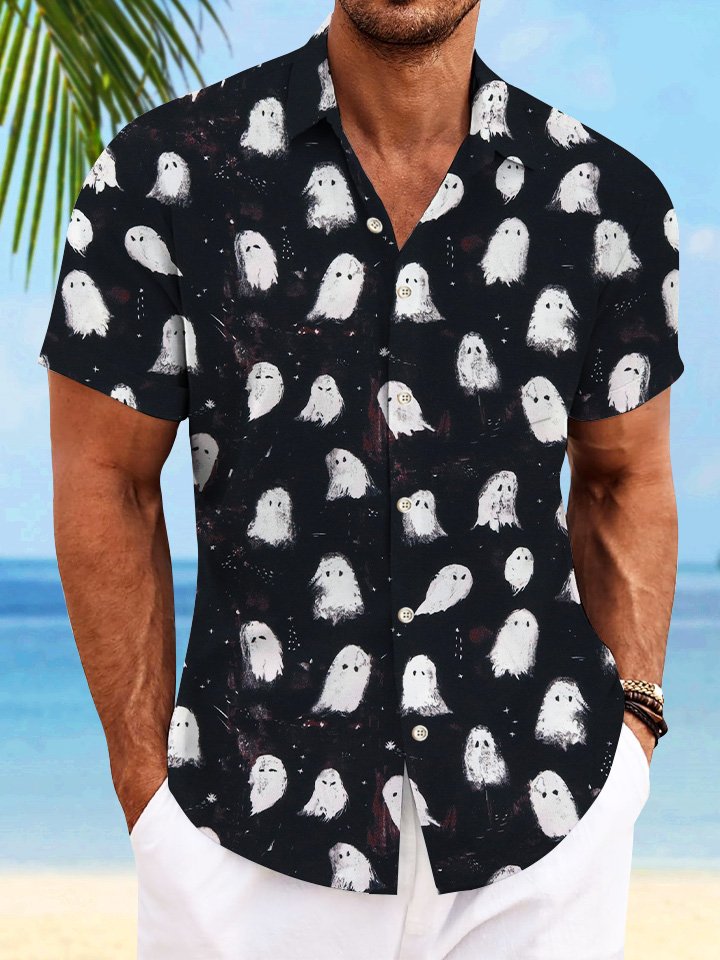 Camisa informal de manga corta con botones y bolsillo con diseño de fantasma de Halloween de Alohadaddy