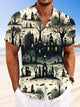 Camisa informal de manga corta con botones y bolsillo de la casa embrujada de Halloween de Alohadaddy