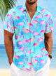 Alohadaddy Animal Flamingo Coconut Tree Pocket Button Casual Short Sleeve Shirt