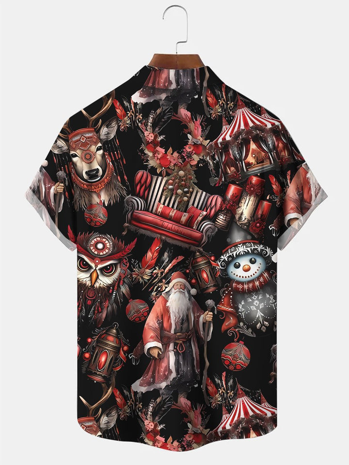 Alohadaddy Christmas Santa Claus Gift Pocket Button Casual Short Sleeve Shirt