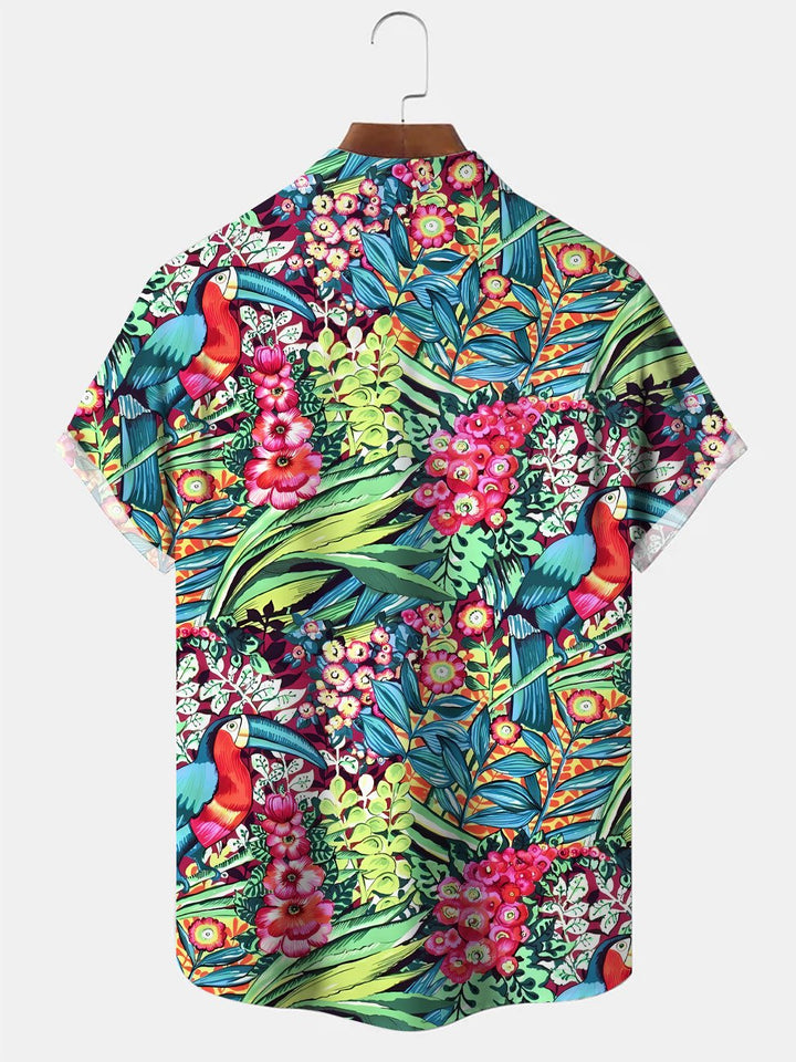 Alohadaddy Plant Flower Pocket Button Casual Short Sleeve Shirt