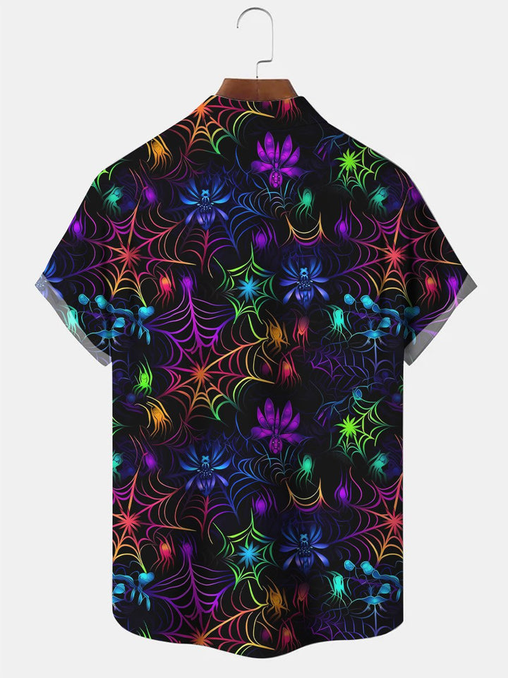 Alohadaddy Halloween Spider Web Pocket Button Casual Short Sleeve Shirt