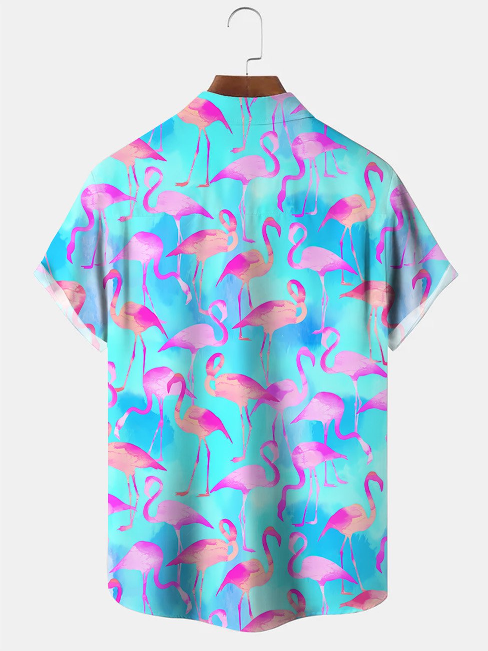 Camisa informal de manga corta con botones y bolsillo con diseño de flamenco y cocotero de Alohadaddy