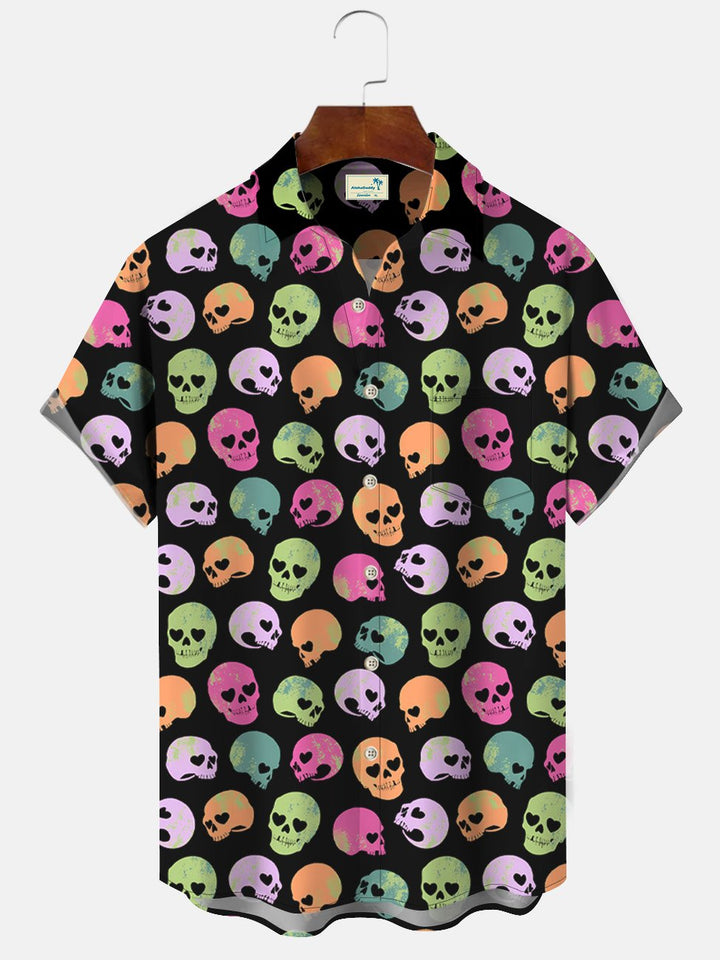Chemise décontractée à manches courtes avec poche boutonnée et tête de mort Alohadaddy