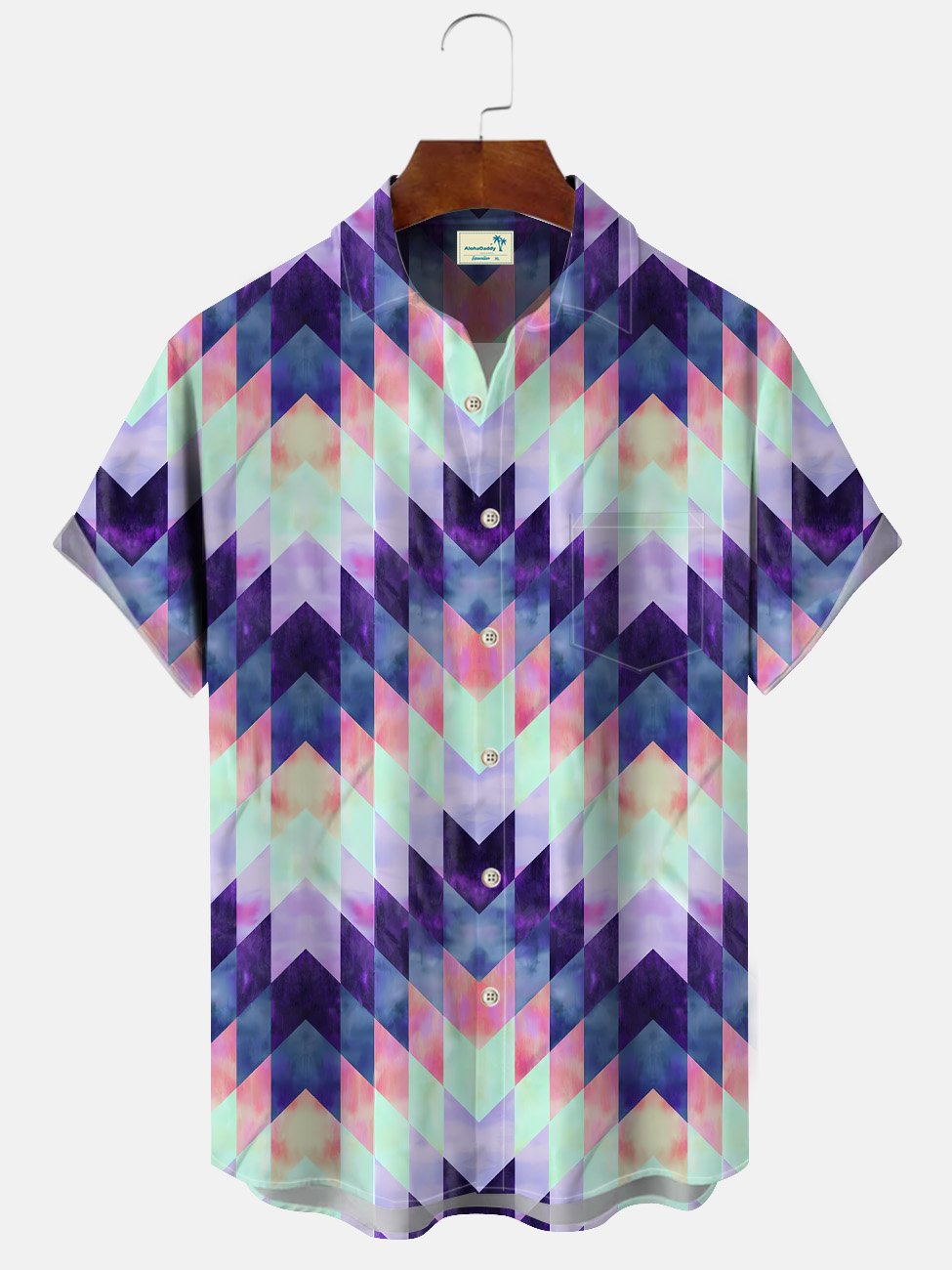 Alohadaddy Geometric Pattern Diamond Button Pocket Casual Short Sleeve Shirt