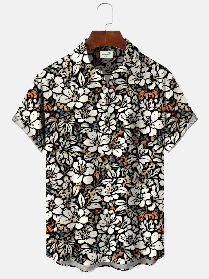 Alohadaddy Vintage Plant Flower Button Pocket Casual Short Sleeve Shirt