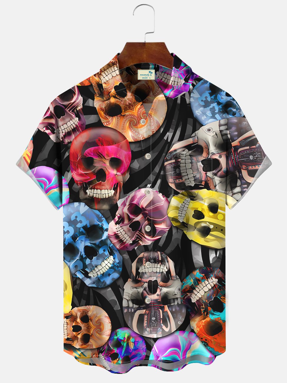 Alohadaddy Skull Halloween Button Pocket Casual Short Sleeve Shirt