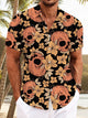 Camisa informal de manga corta con bolsillos y botones para Halloween con diseño de calavera y hojas de Alohadaddy