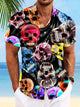 Alohadaddy Skull Halloween Button Pocket Casual Short Sleeve Shirt