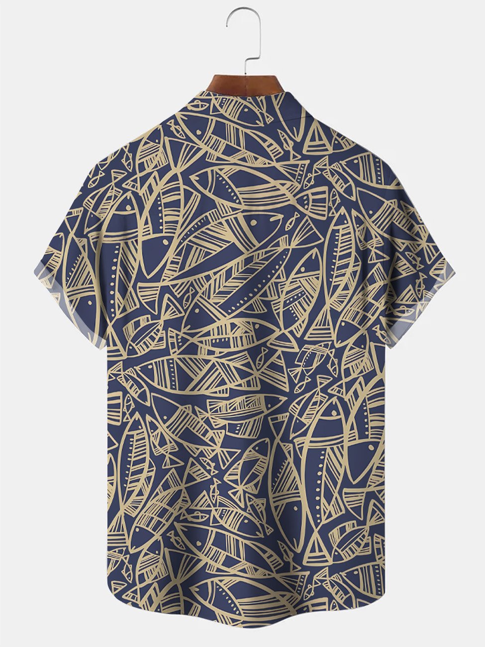 Alohadaddy Geometric Ocean Fish Button Pocket Casual Short Sleeve Shirt