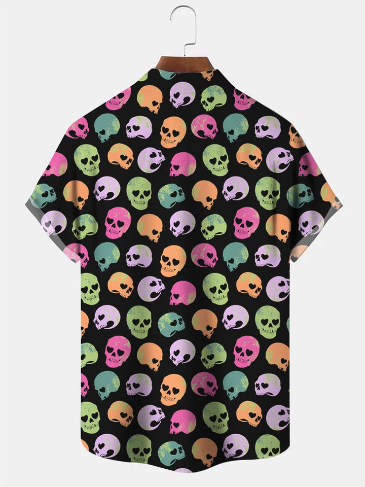 Chemise décontractée à manches courtes avec poche boutonnée et tête de mort Alohadaddy