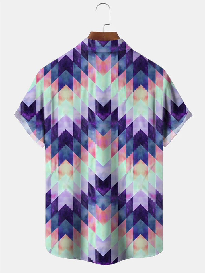 Alohadaddy Geometric Pattern Diamond Button Pocket Casual Short Sleeve Shirt