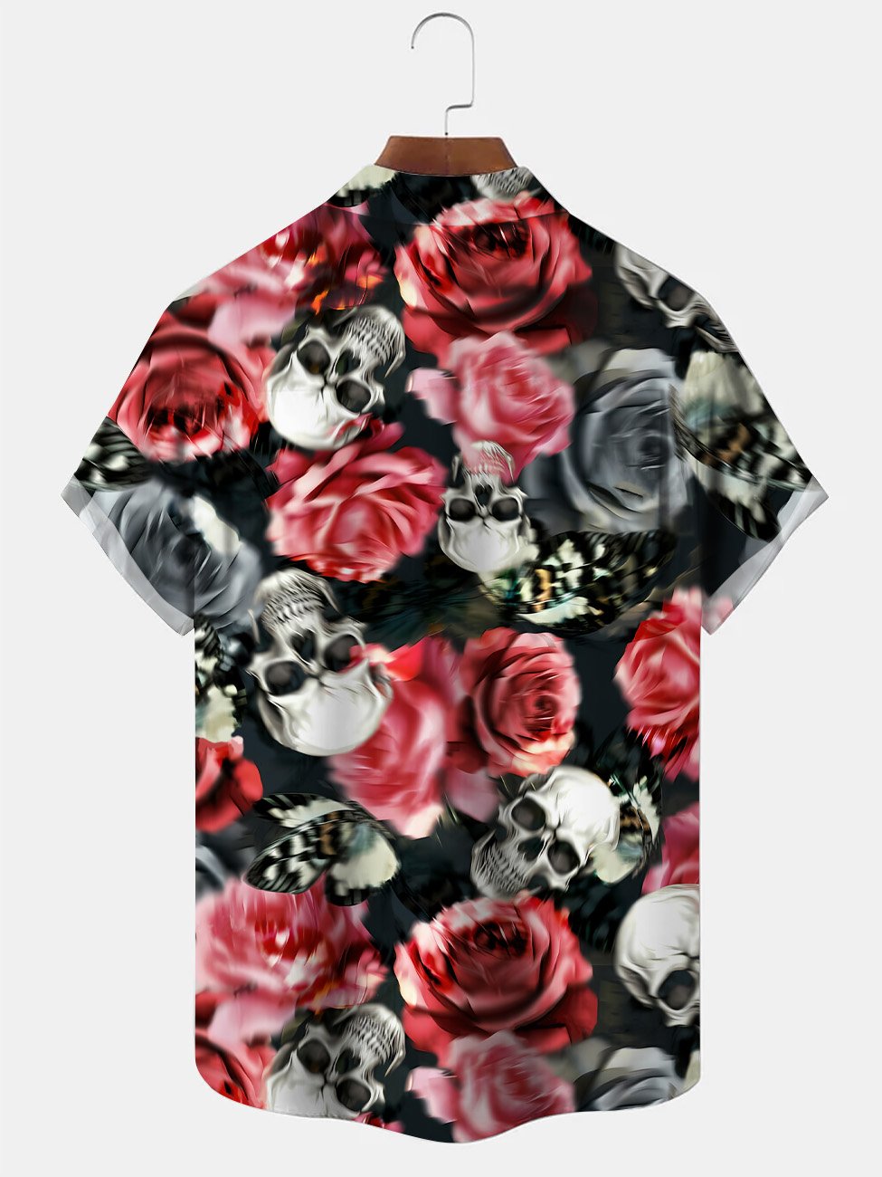 Alohadaddy Retro Plant Flower Skull Button Pocket Casual Short Sleeve Shirt